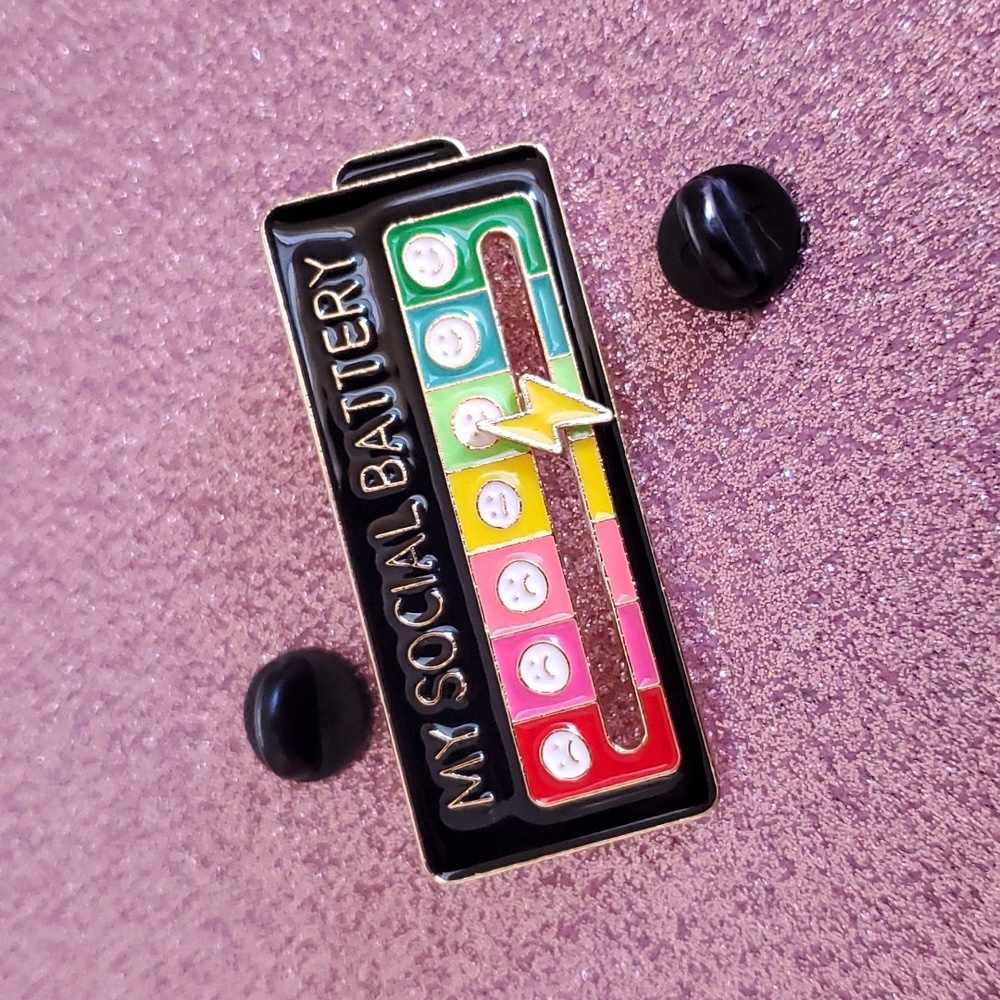 NEW Social Battery Functional Sliding Enamel Pin